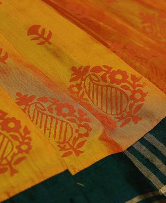 Green Printed Raw Dupion Silk Kids Pavadai Set 4