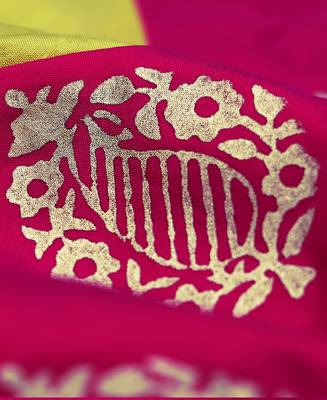 Pink Printed Kanchipuram Silk Kids Pavadai Set 4
