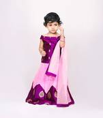Purple Printed Kanchipuram Silk Kids Pavadai Set