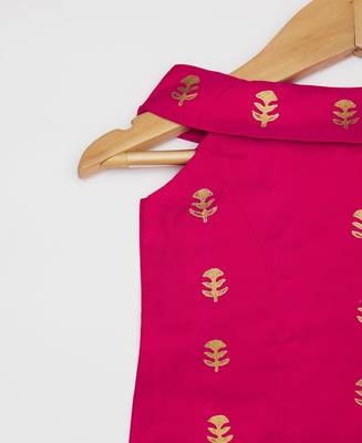 Pink Printed Kanchipuram Silk Kids Pavadai Set 5