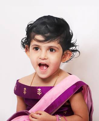 Purple Printed Kanchipuram Silk Kids Pavadai Set 2