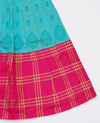 Pink Printed Raw Dupion Silk Kids Pavadai Set 4
