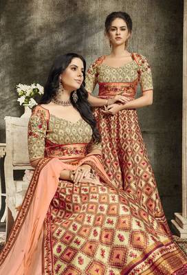Cream Embroidered Silk Semi Stitched Lehenga 4