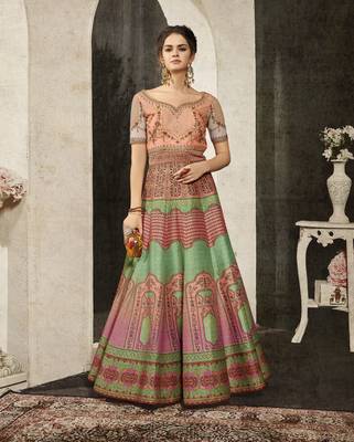 Green Embroidered Silk Semi Stitched Lehenga 2