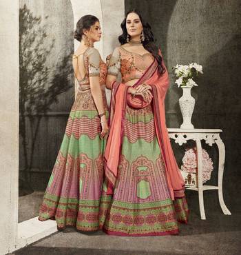 Green Embroidered Silk Semi Stitched Lehenga 3