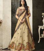 Beige Embroidered Silk Semi Stitched Lehenga