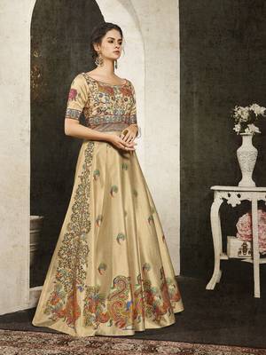 Beige Embroidered Silk Semi Stitched Lehenga 2