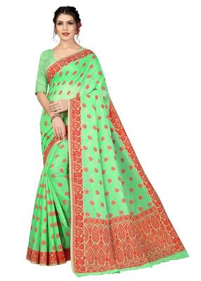Women'S Designer  Banarasi Cotton Saree With Designer Blouse 1