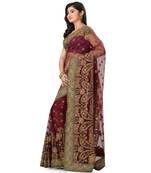 Maroon Embroidered Super_Net Saree With Blouse