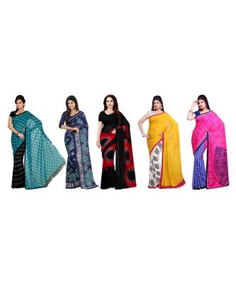 Combo of 5 Multicolor Poly Georgette Printed Women's Saree 1