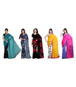 Combo of 5 Multicolor Poly Georgette Printed Women's Saree