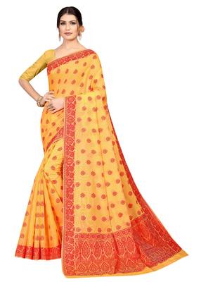 Women'S Designer  Banarasi Cotton Saree With Designer Blouse 1