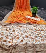 Orange printed georgette saree with blouse