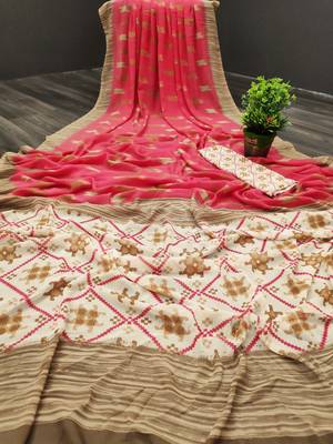 Peach printed georgette saree with blouse 1