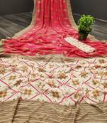 Peach printed georgette saree with blouse