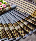 Grey woven cotton silk saree with blouse