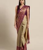 Beige woven cotton silk saree with blouse