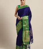 Blue woven cotton silk saree with blouse