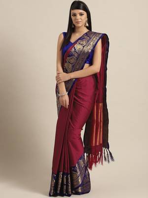 Magenta woven cotton silk saree with blouse 1
