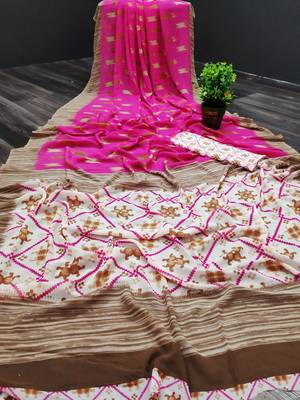 Pink printed georgette saree with blouse 1