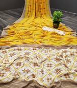 Yellow printed georgette saree with blouse