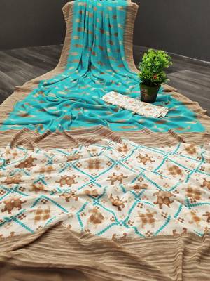 Sky blue printed georgette saree with blouse 1