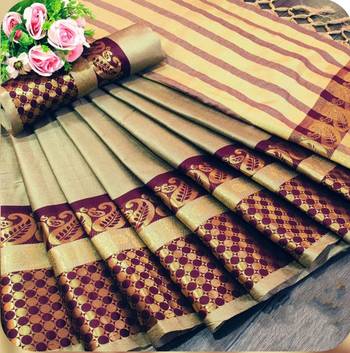 Beige woven kanchipuram silk saree with blouse 1