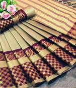 Beige woven kanchipuram silk saree with blouse