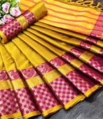 Mustard woven kanchipuram silk saree with blouse