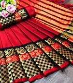 Red woven kanchipuram silk saree with blouse