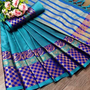 Sky blue woven kanchipuram silk saree with blouse 1