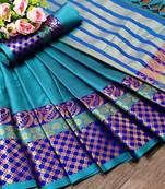Sky blue woven kanchipuram silk saree with blouse