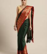 Dark green woven blended silk saree with blouse