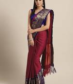 Magenta woven art silk saree with blouse