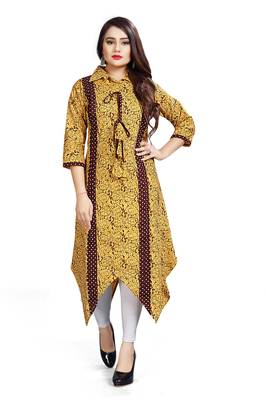 Ashda Yellow Collar Neck Designer Ethnic Ready To Wear Kurti 1
