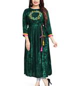 Dark Green Rayon Indian Ethnic Ready To Wear Designer Kurti With Embroidery Work