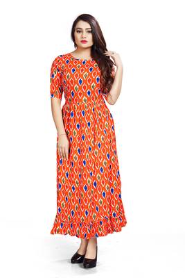 Orange Printed Designer Ethnic Bollywood Style Ready To Wear Kurti 1