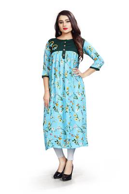 Light Blue Floral Ethnic Bollywood Style Ready To Wear Kurti With Embroidery Work 1