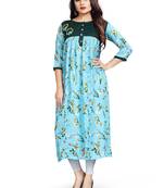 Light Blue Floral Ethnic Bollywood Style Ready To Wear Kurti With Embroidery Work