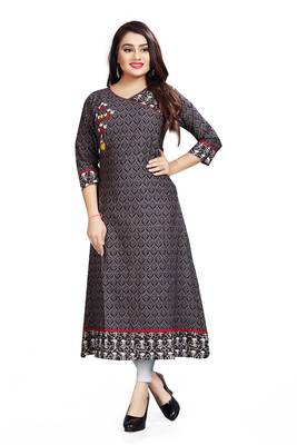 Grey Printed Designer Kurti With Embroidery Work Ready To Wear 1
