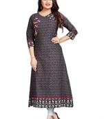 Grey Printed Designer Kurti With Embroidery Work Ready To Wear
