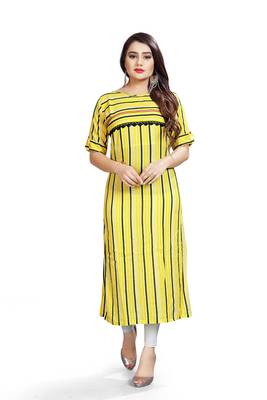 Yellow Striped Bollywood Style Indian Ethnic Designer Ready To Wear Kurti 1