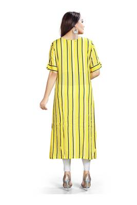 Yellow Striped Bollywood Style Indian Ethnic Designer Ready To Wear Kurti 2
