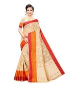 Beige woven cotton silk saree with blouse