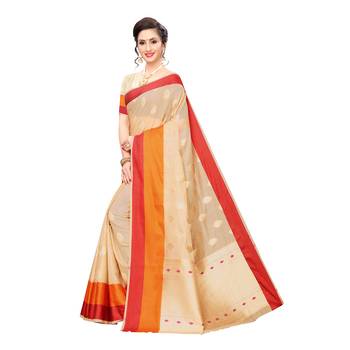 Beige woven cotton silk saree with blouse 2
