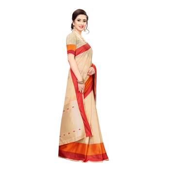 Beige woven cotton silk saree with blouse 3