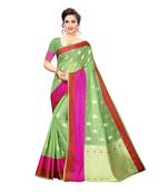 Green woven cotton silk saree with blouse