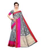 Grey woven cotton silk saree with blouse