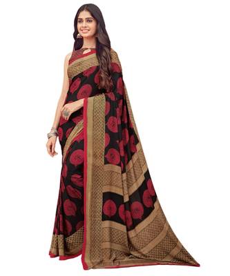 Women's Maroon & Black Crepe Printed Saree With Blouse Piece 1