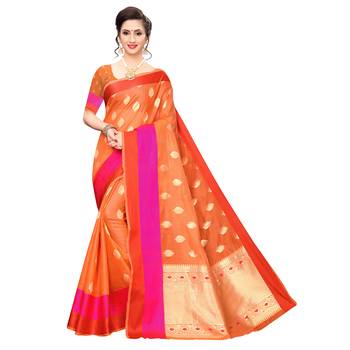 Orange woven cotton silk saree with blouse 1